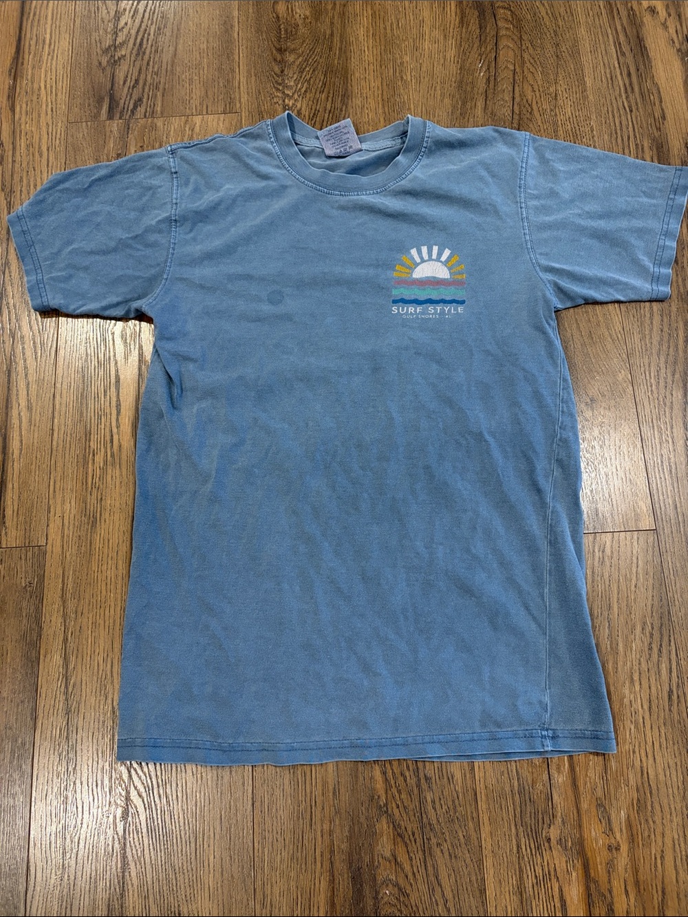 Surf Style Light Blue Tee with Sunset Graphic